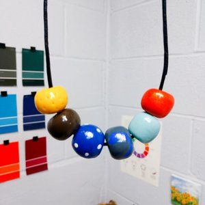 Polymer clay necklace beads: yellow, gray, orange